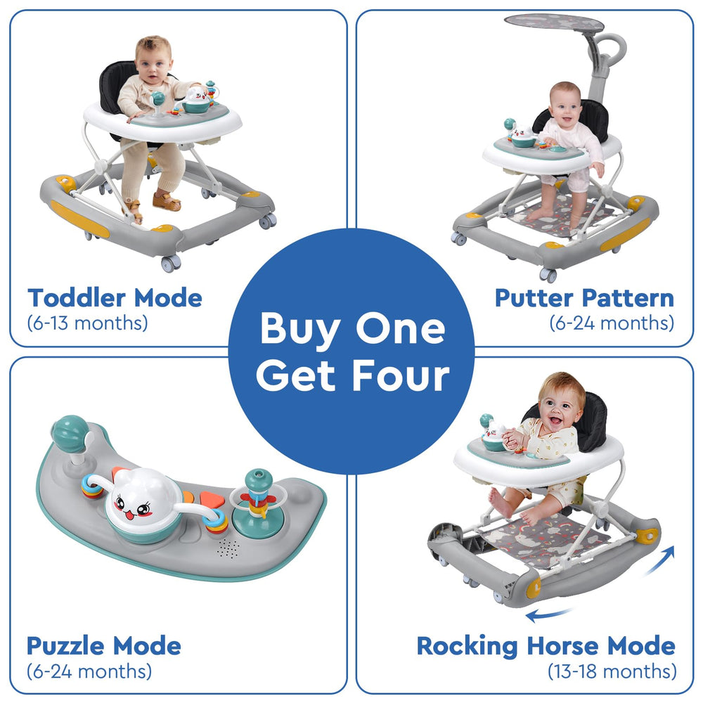 HAPYOOY 5-in-1 baby walker height adjustment keeps your child safely positioned.