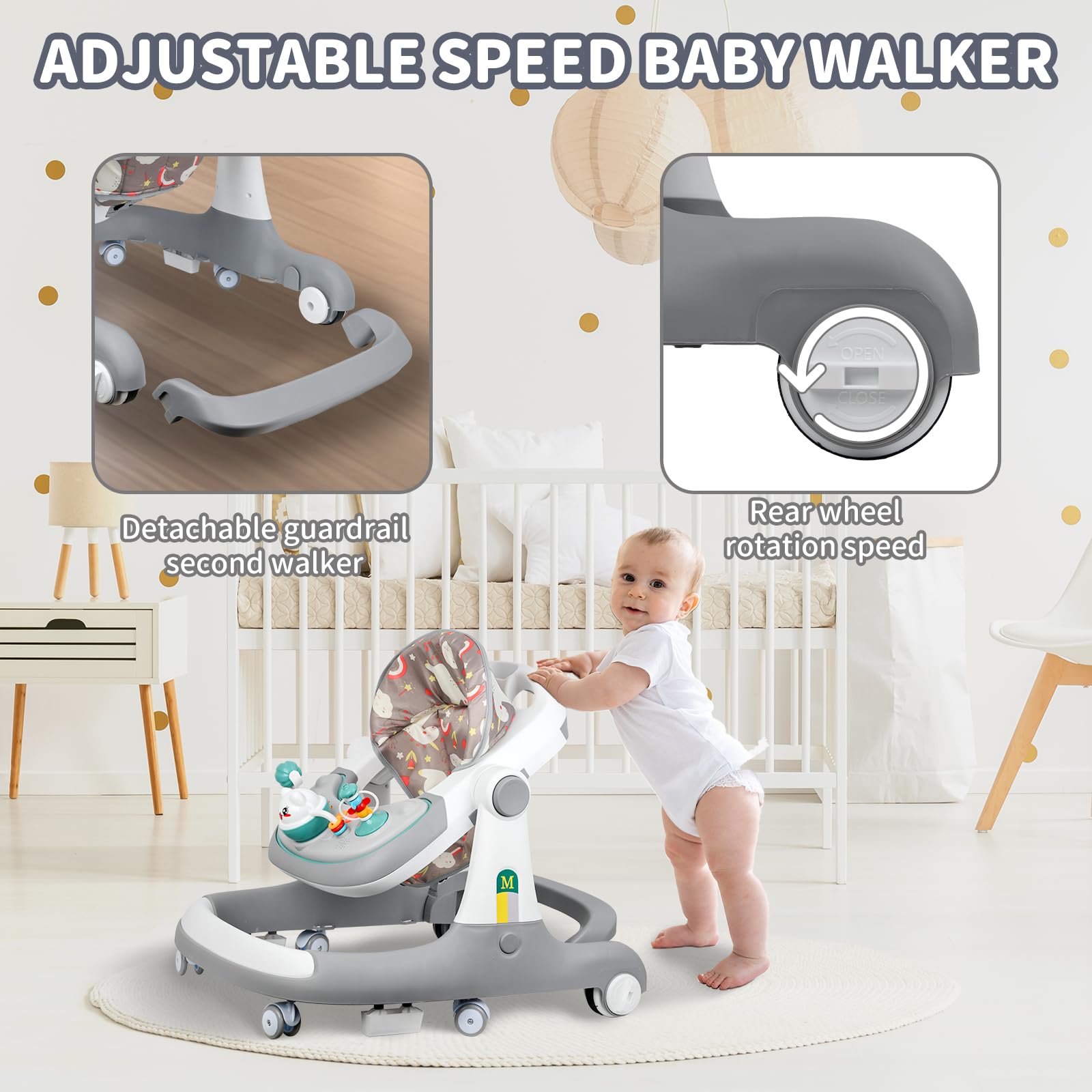 HAPYOOY 5in1 walker height adjustment from 16 to 24 cm grows with baby