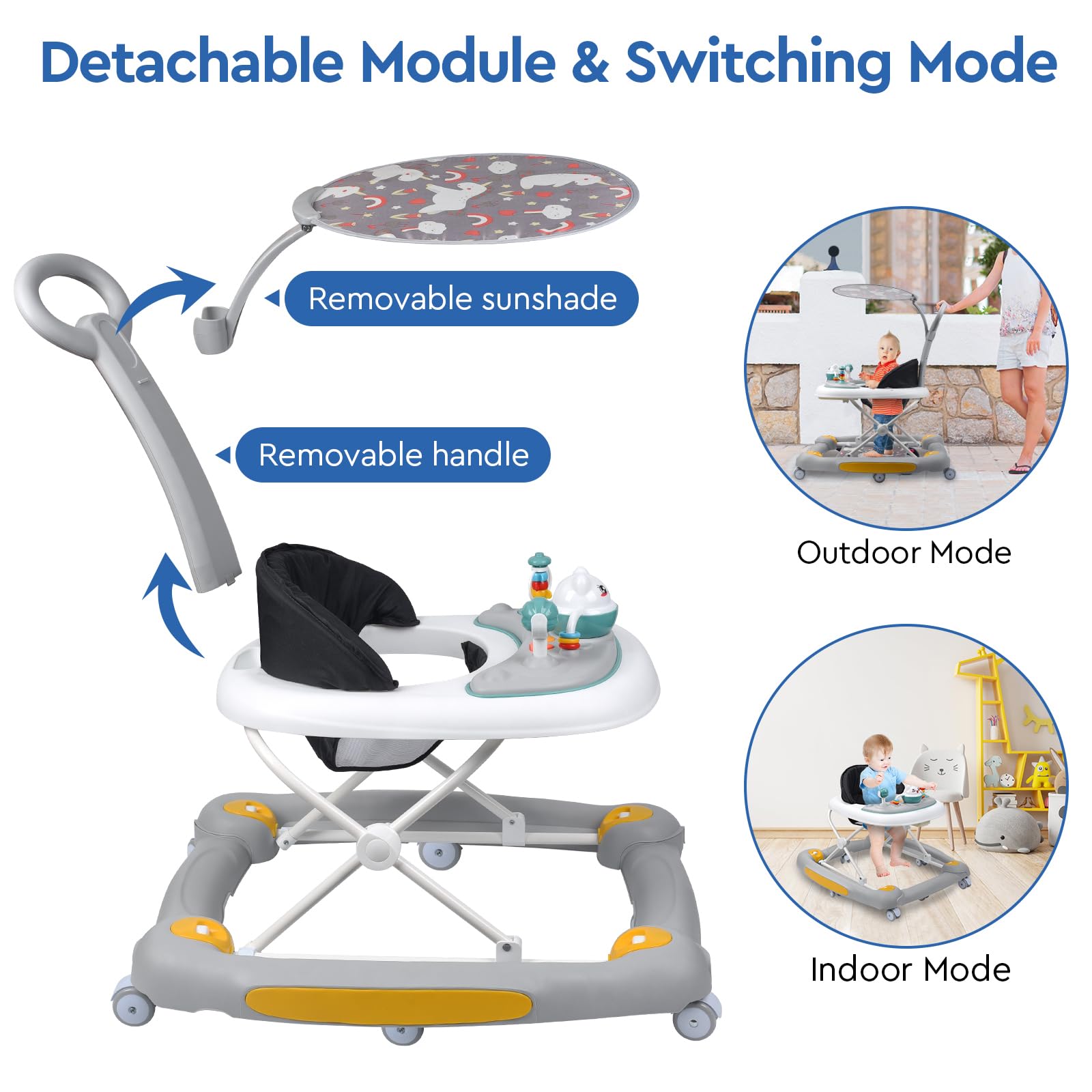 HAPYOOY 5-in-1 baby walker rocker mode offers gentle sway for calming moments.
