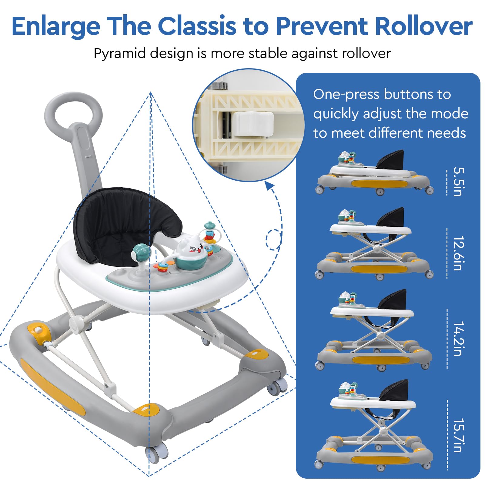 HAPYOOY 5-in-1 baby walker sunshade protects little eyes during outdoor play.