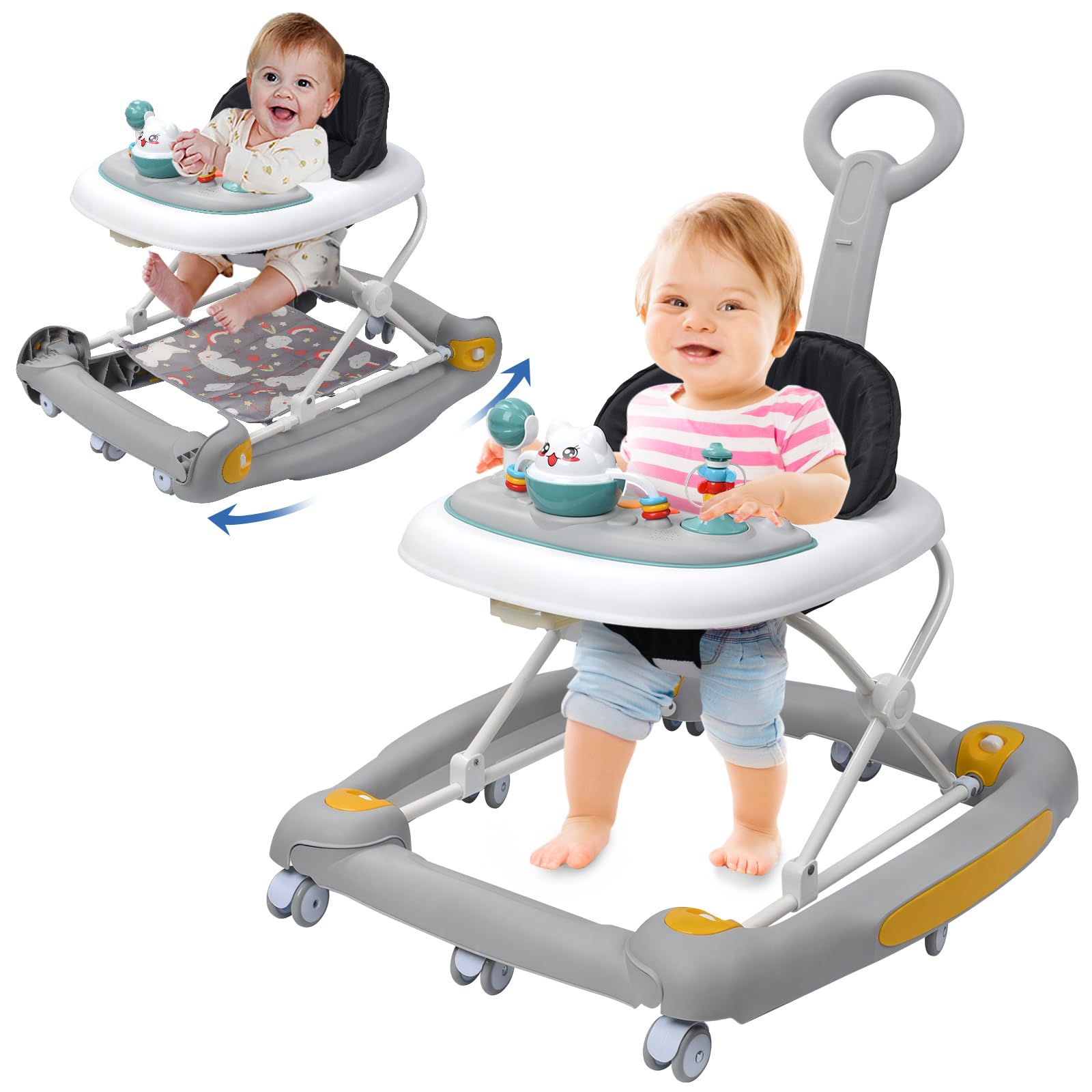 HAPYOOY 5-in-1 baby walker with wheels supports easy mobility during exploration.