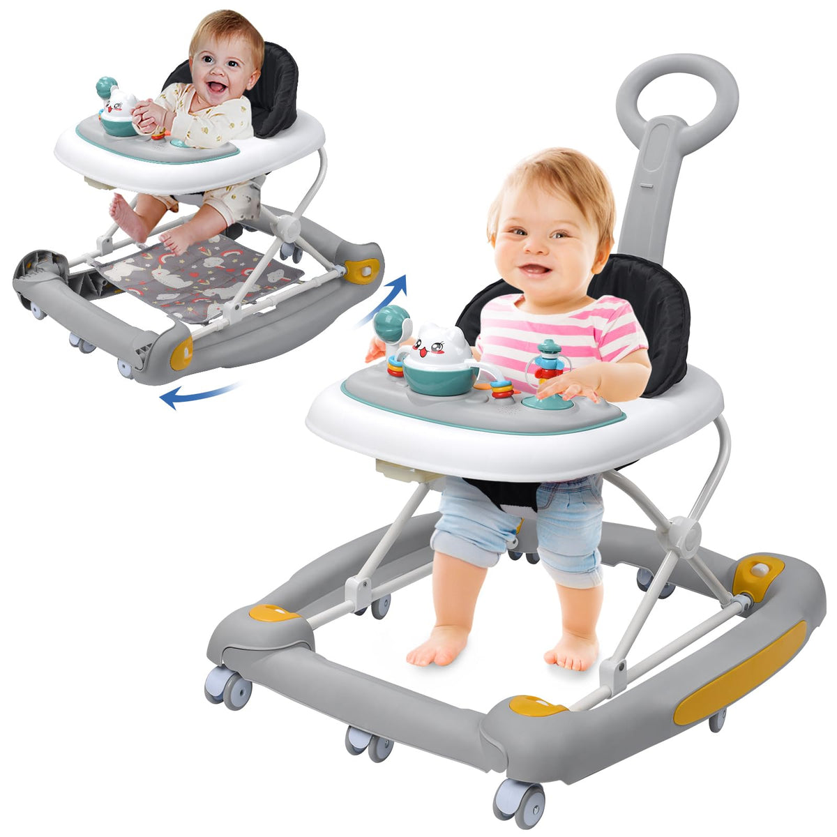 HAPYOOY 5-in-1 baby walker with wheels supports easy mobility during exploration.