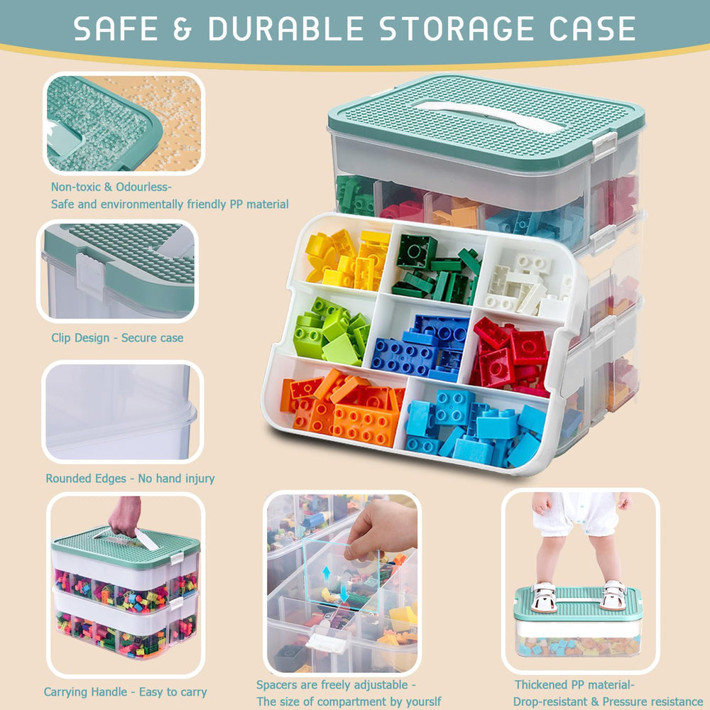 Harazaqa adjustable compartments customize space for varied blocks and figures.
