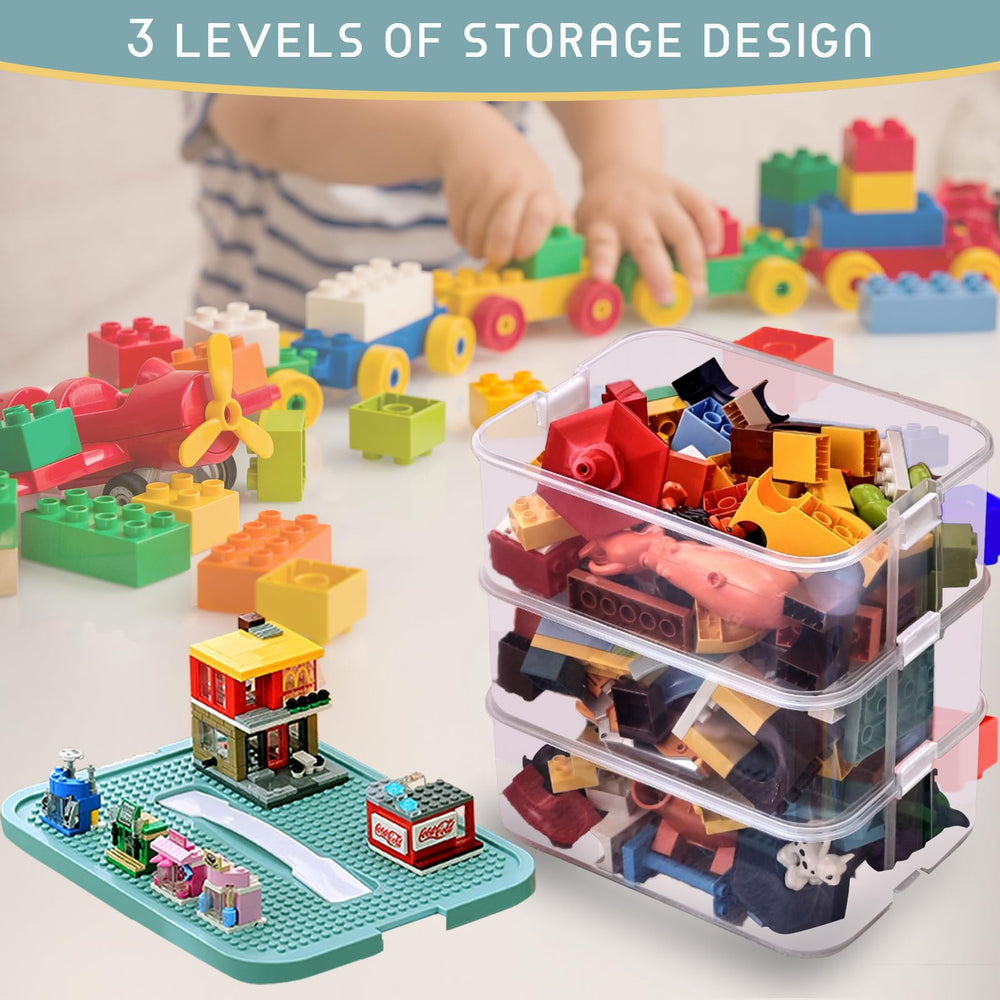 Harazaqa Lego storage with baseplate lids provides a building surface for creative play.