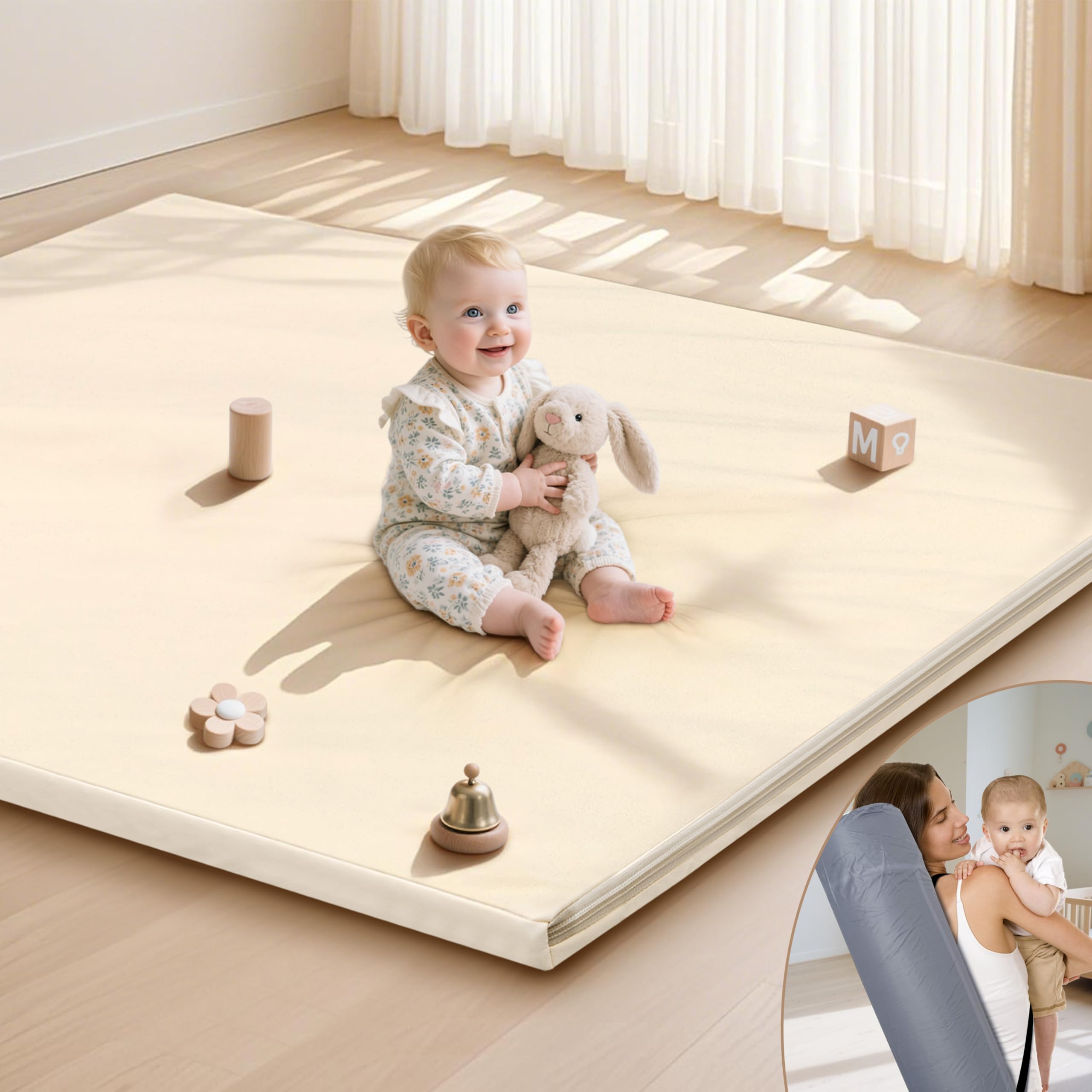 HARBOLLE baby play mat 47x47 foam closeup highlights cushioned tummy time comfort