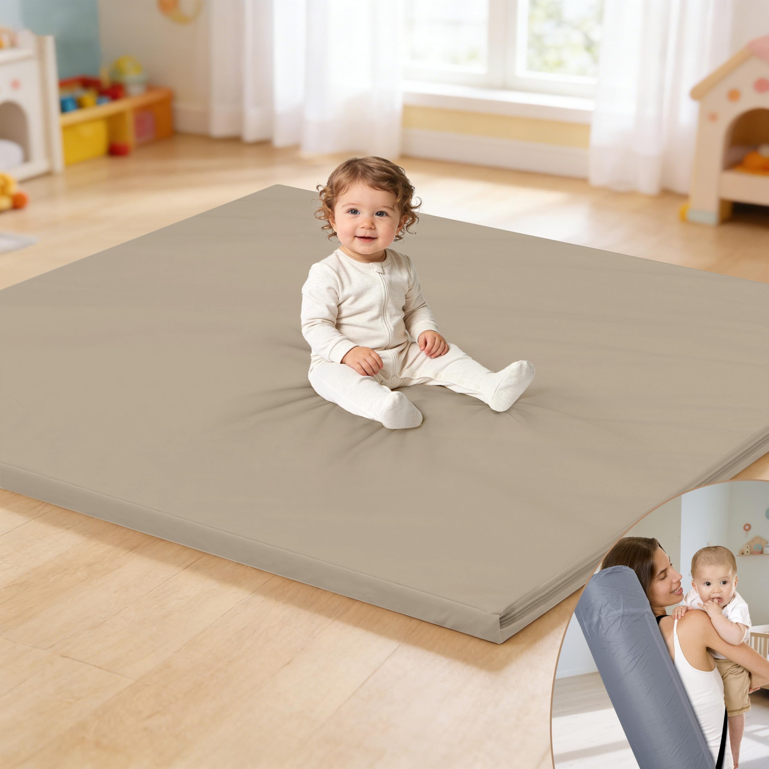 HARBOLLE Baby Play Mat 47x47 foam offers spacious tummy time surface.