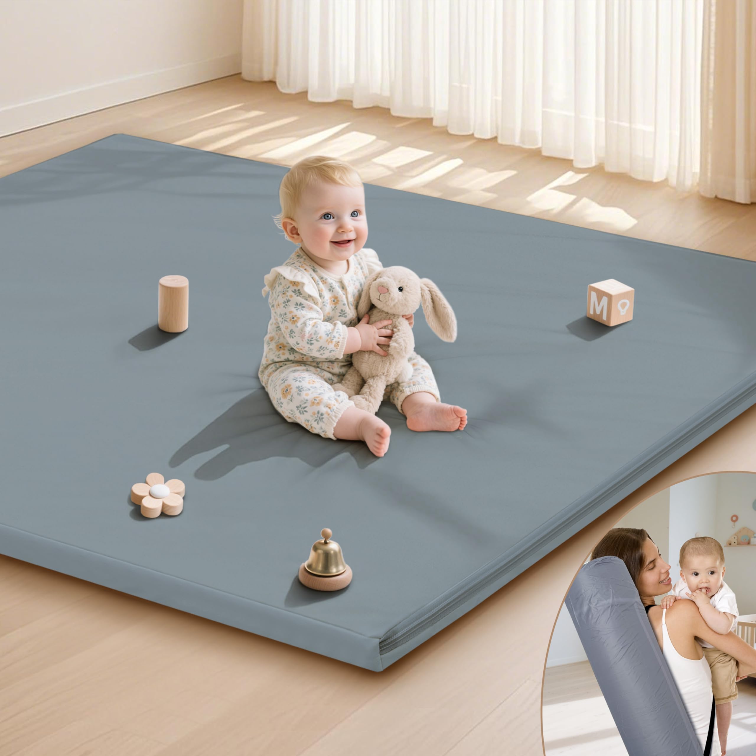 HARBOLLE Baby Play Mat blue tummy time surface with extra cushioning for infants
