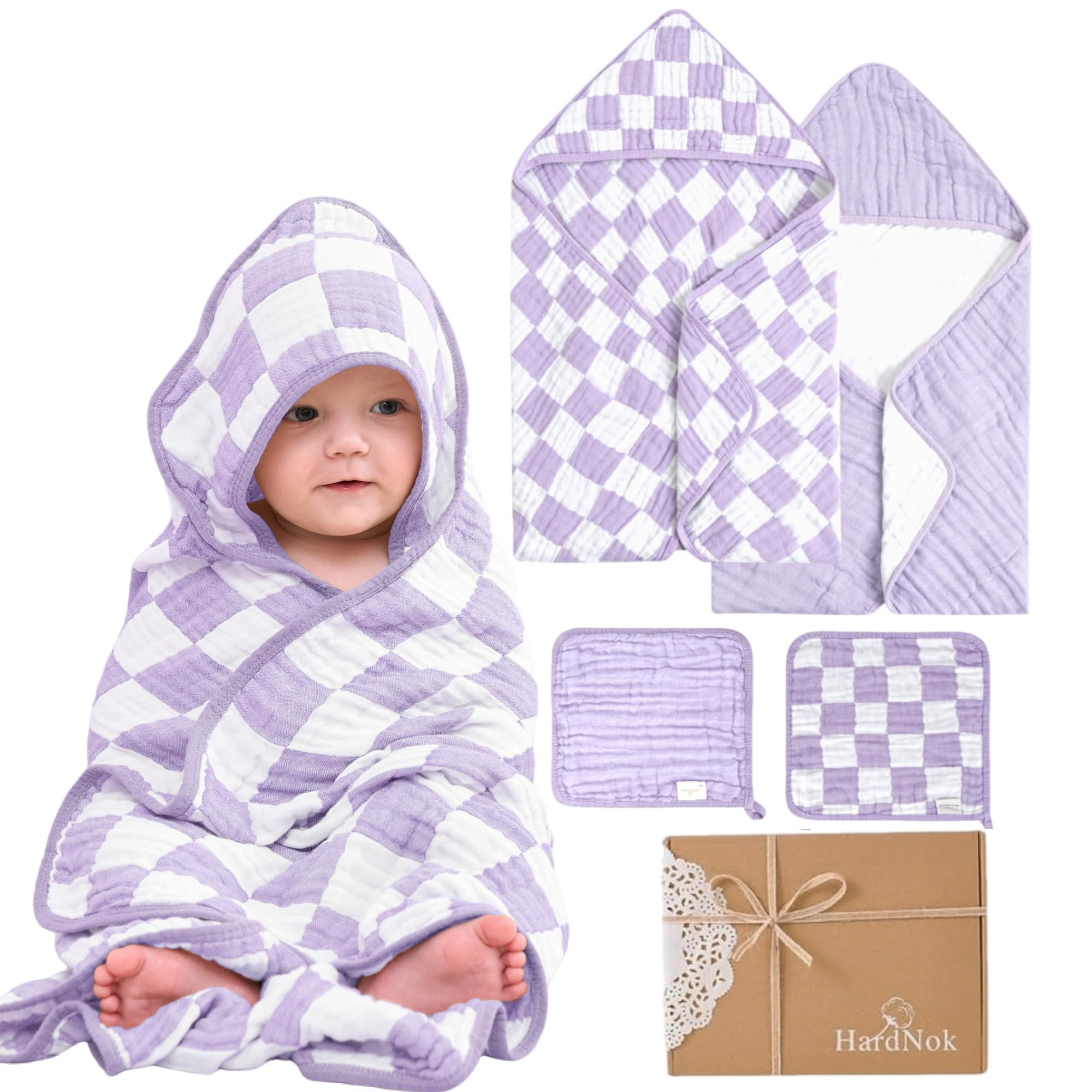 HardNok baby towel set large lavender 32x32 ready for bath time coverage