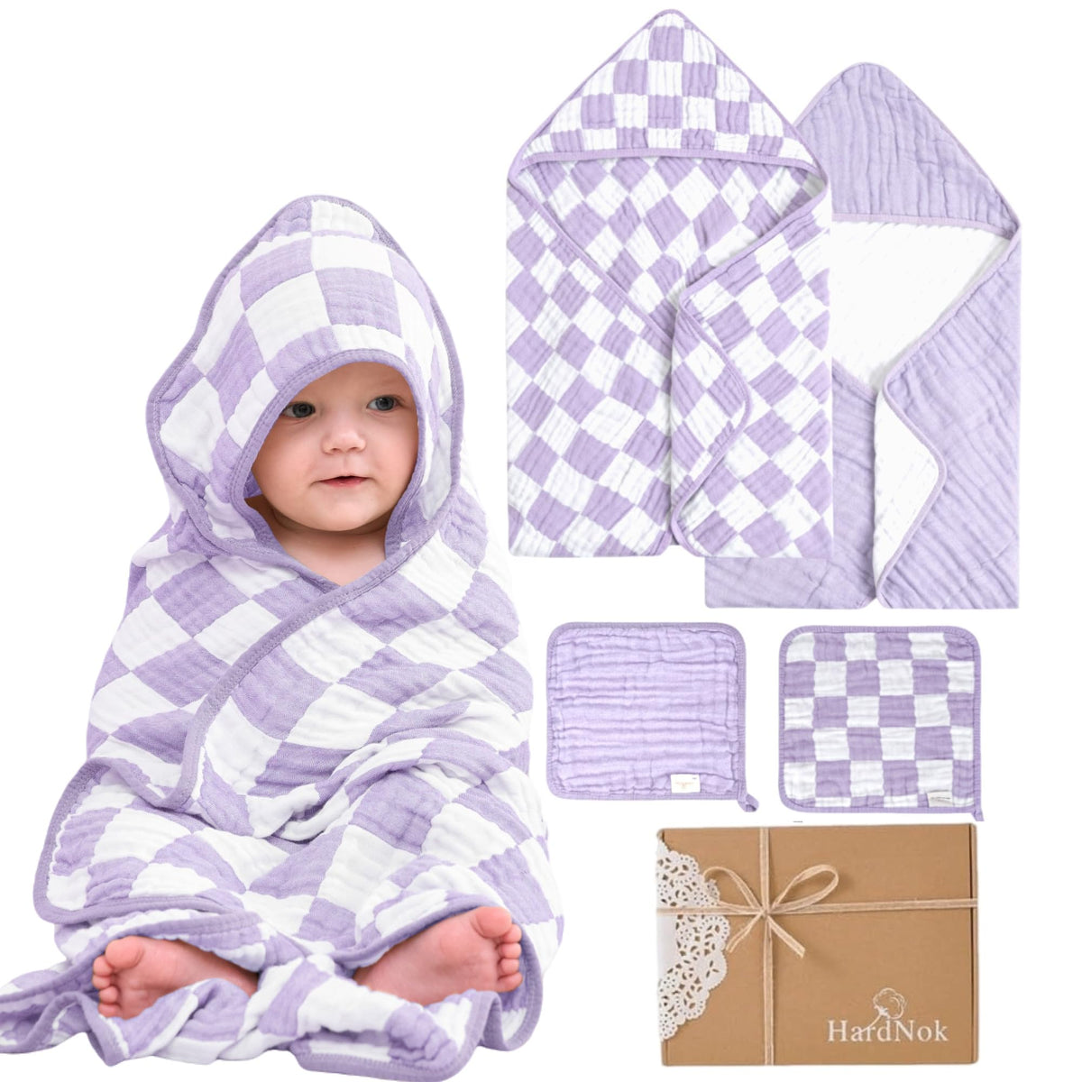HardNok baby towel set large lavender 32x32 ready for bath time coverage