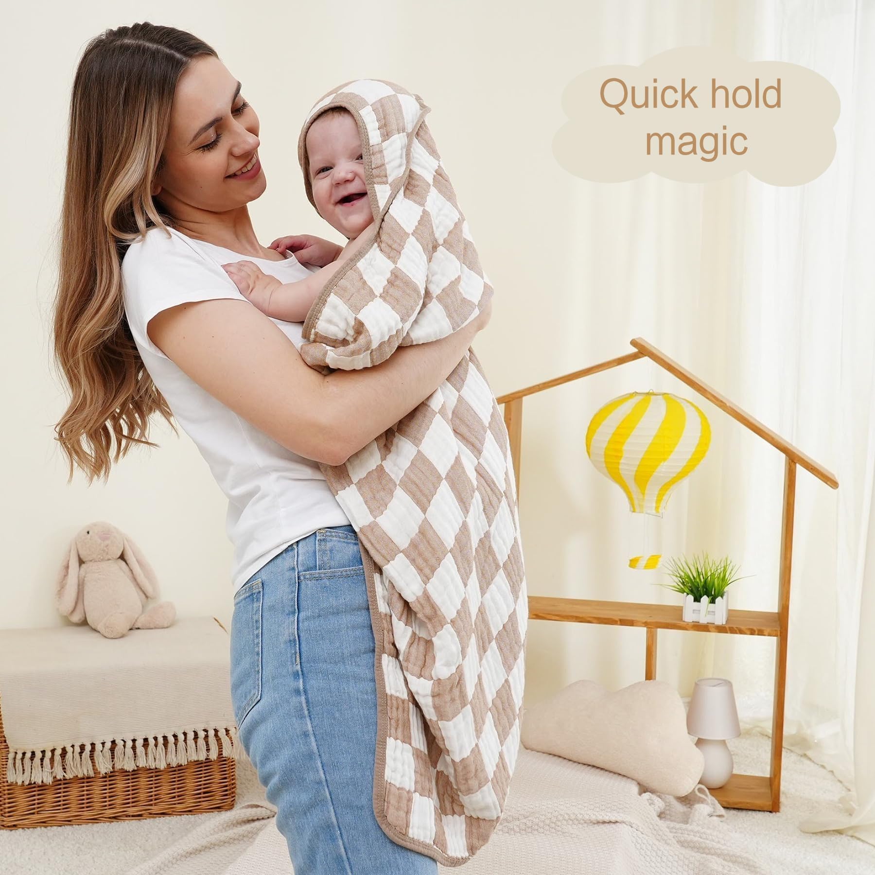 HardNok large towel 32x32 coffee checkered ideal for bath time coverage.
