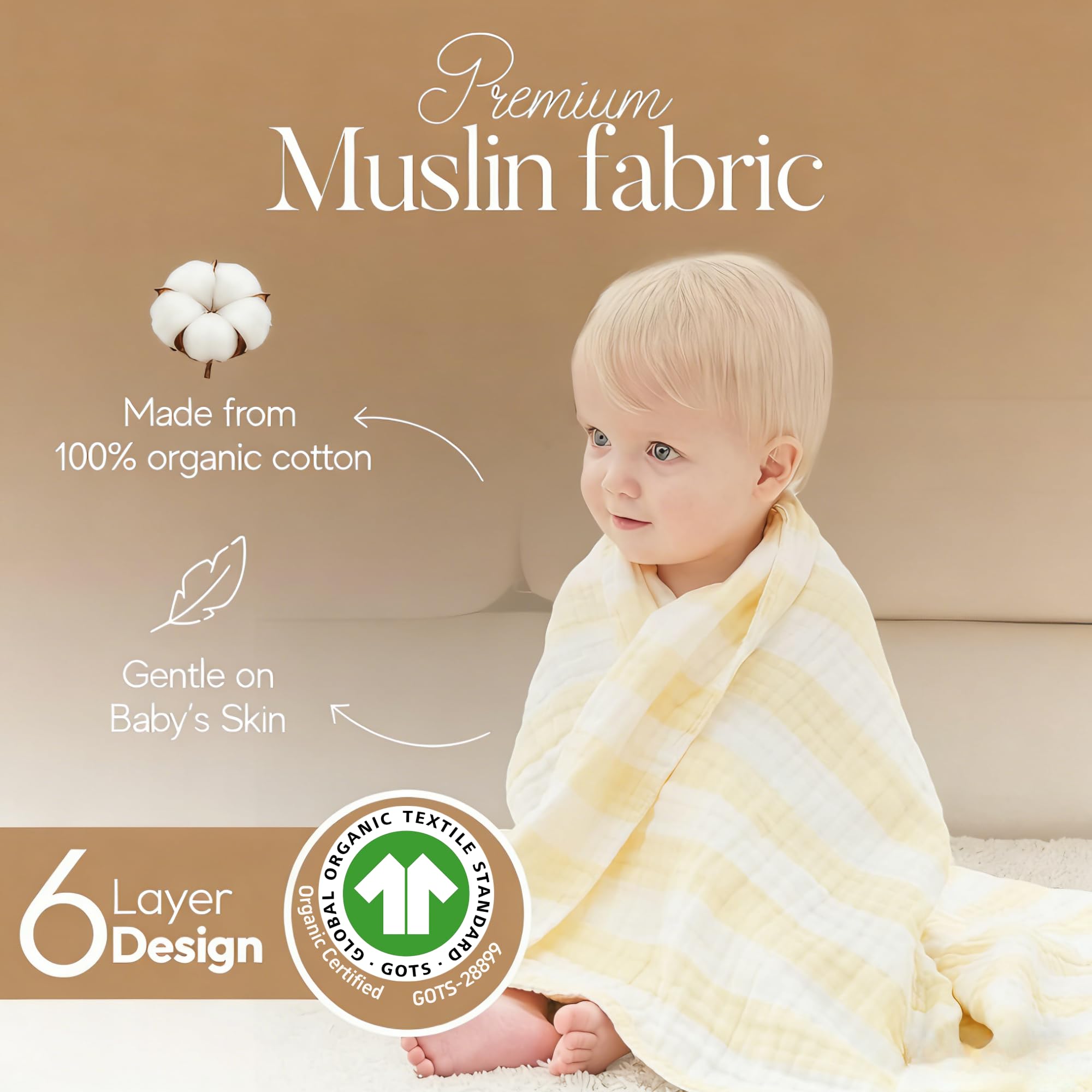 HardNok muslin baby bath towel hooded yellow-stripe 43x43 wraps toddlers comfortably