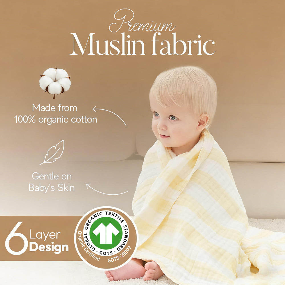 HardNok muslin baby bath towel hooded yellow-stripe 43x43 wraps toddlers comfortably