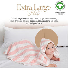 HardNok Muslin Hooded Towel worn by baby for cozy post-bath warmth