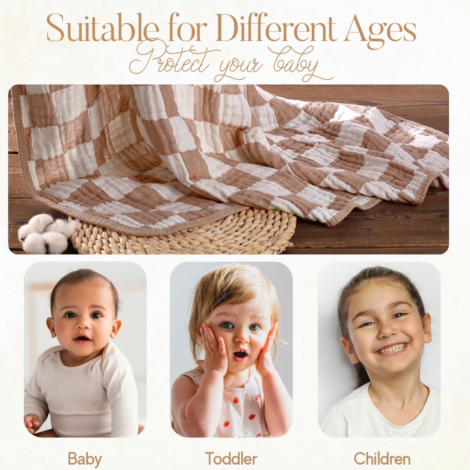 HardNok Muslin Blanket 43x43 inches ample size grows with baby for toddlers.