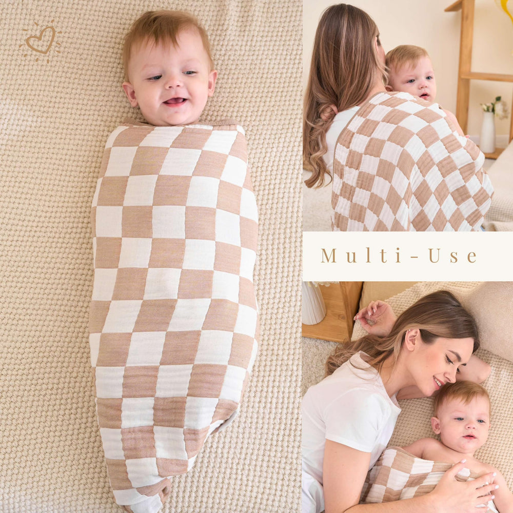 HardNok Muslin Blanket checkered design closeup showcases timeless pattern and tactile interest.