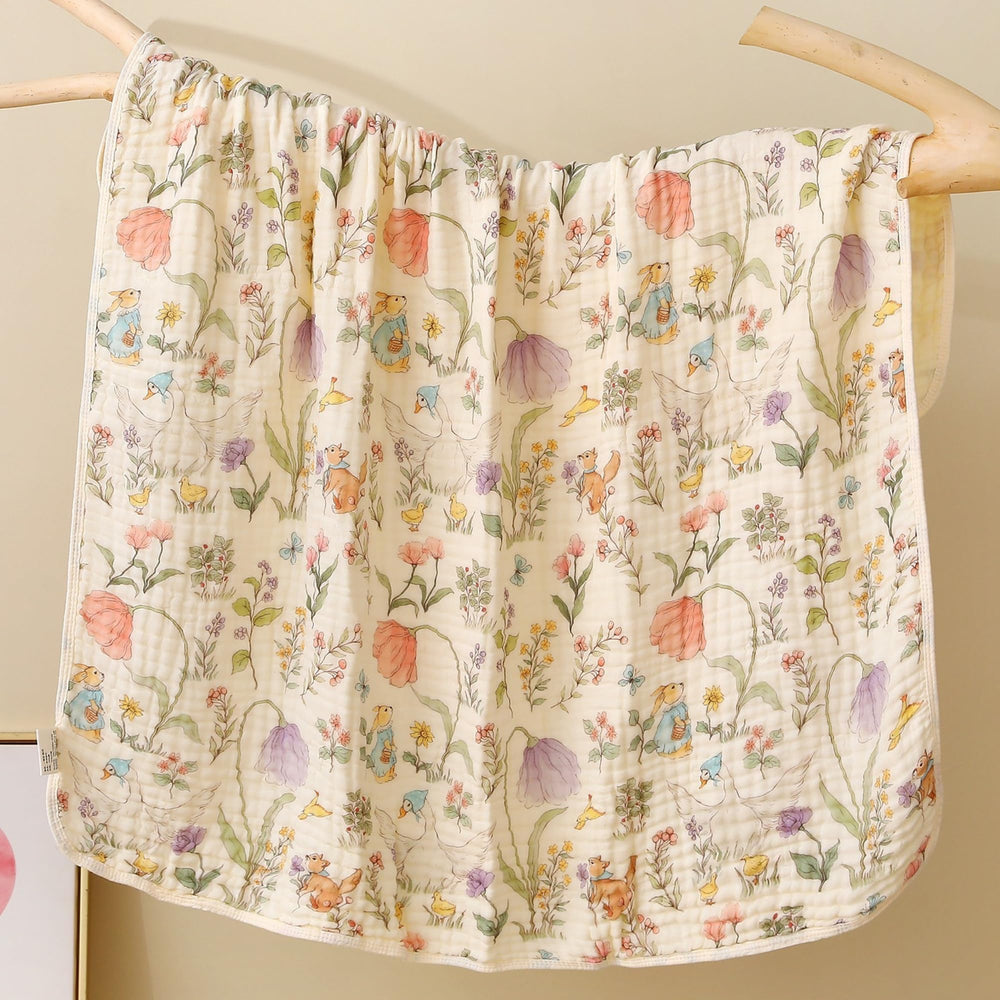 HardNok Muslin Blanket spread on crib as toddler-friendly cover.