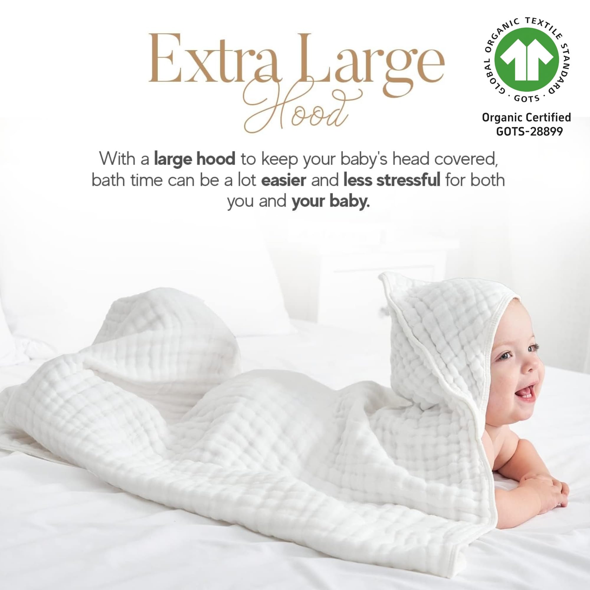 HardNok muslin hooded towel closeup soft muslin highlights breathable six-layer comfort.