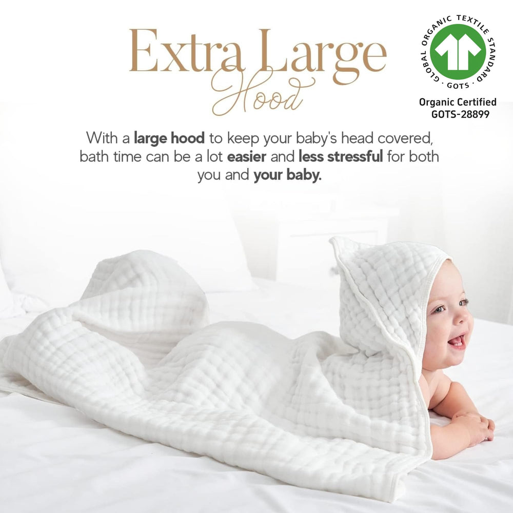 HardNok muslin hooded towel closeup soft muslin highlights breathable six-layer comfort.
