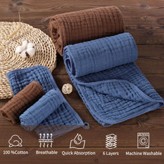 HardNok coffee and blue design towels bring serene nursery vibes.