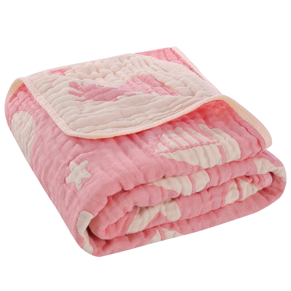 HardNok Ultra-Soft Muslin Baby Blanket Pink Ocean fold demonstrates breathable warmth for naps.