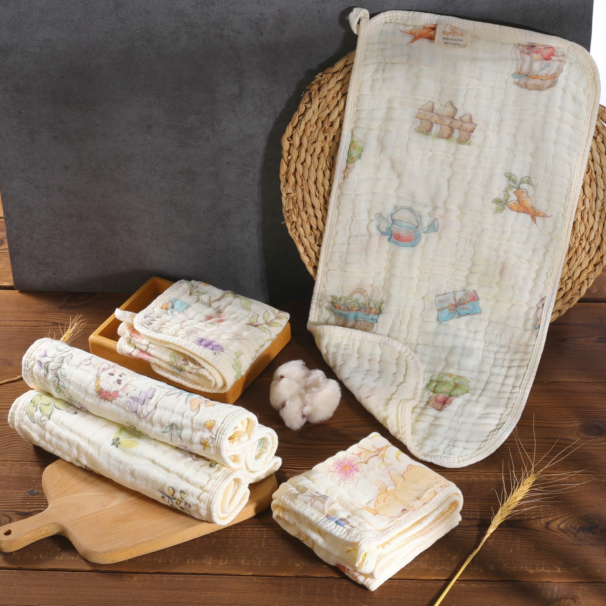 HardNok woodland burp cloth in use during feeding to catch spills