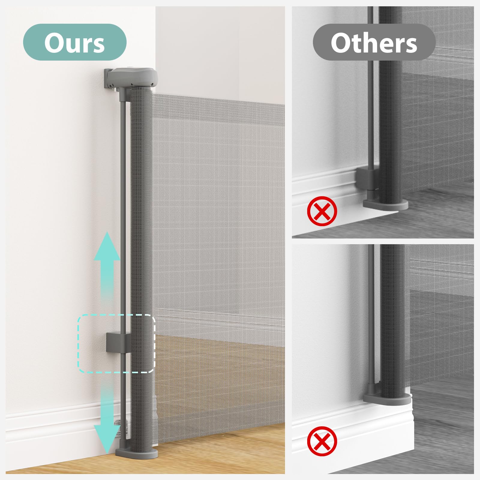 Hardware Mount Retractable Baby Gate suitable for indoor and outdoor use.