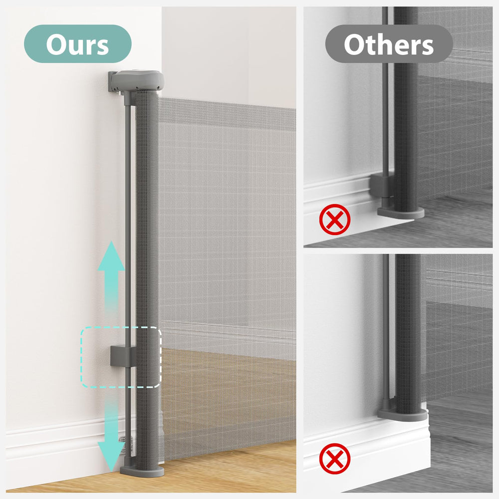 Hardware Mount Retractable Baby Gate suitable for indoor and outdoor use.