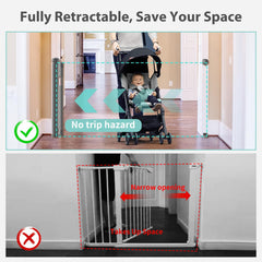 Hardware Mount Retractable Baby Gate one-side access simplifies passage when hands are full.