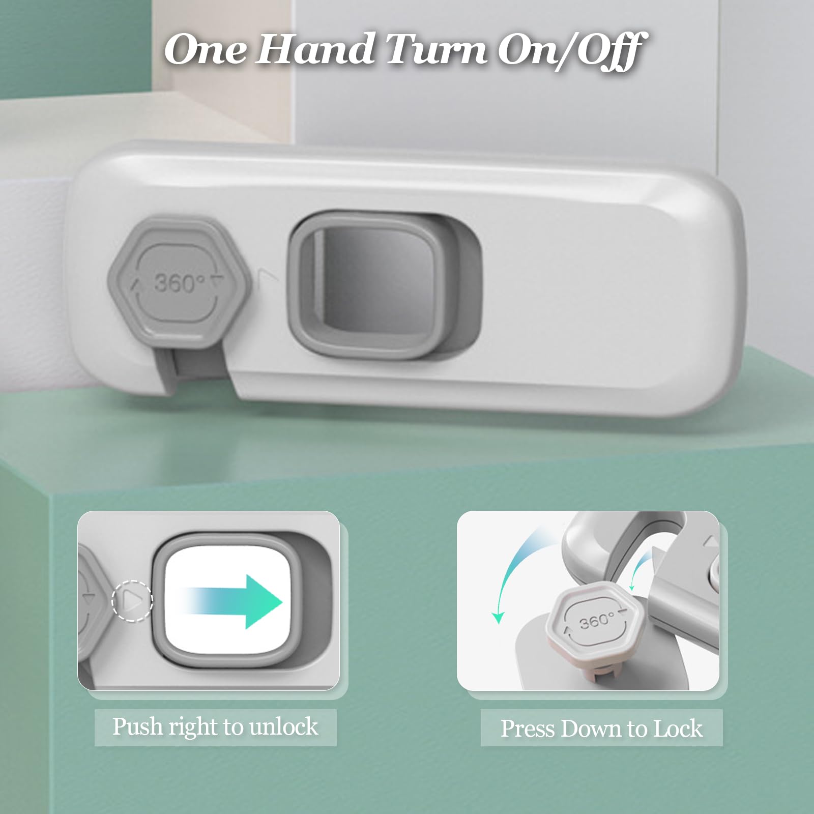 Harewu pinch-proof lock in-use on a fridge or cabinet, preventing finger pinches