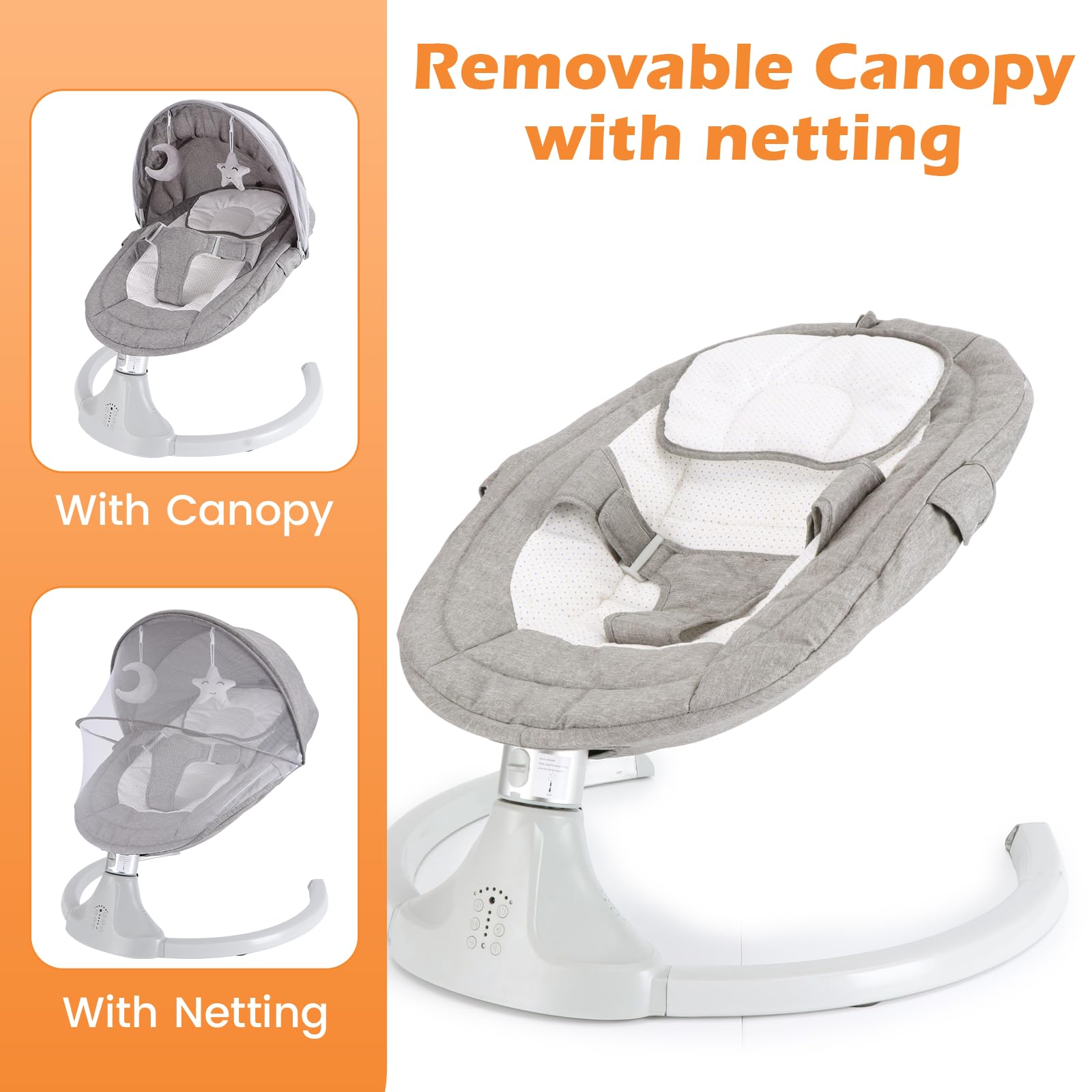 harhoers baby swing washable-cushion image highlights removable cover for quick cleaning