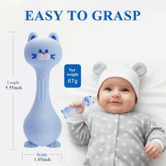 Harlene Baby Rattle Cat Blue close-up reveals smooth silicone texture for safe chewing