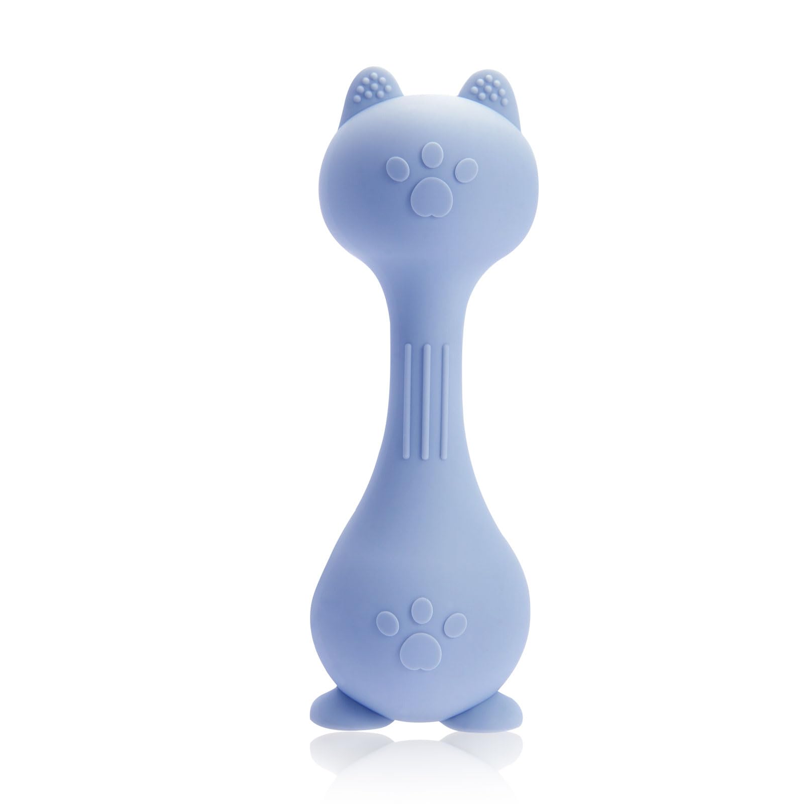 Harlene Baby Rattle Cat Blue side view emphasizes safe, stimulating sensory play