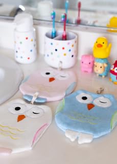 Harmony N More Opal Owl washmitt white and pink colors appeal to kids.