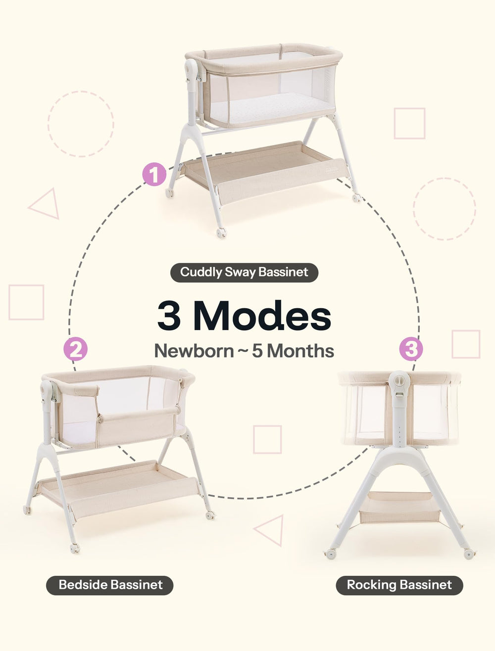 HARPPA bassinet height-adjustment with bed-height matching