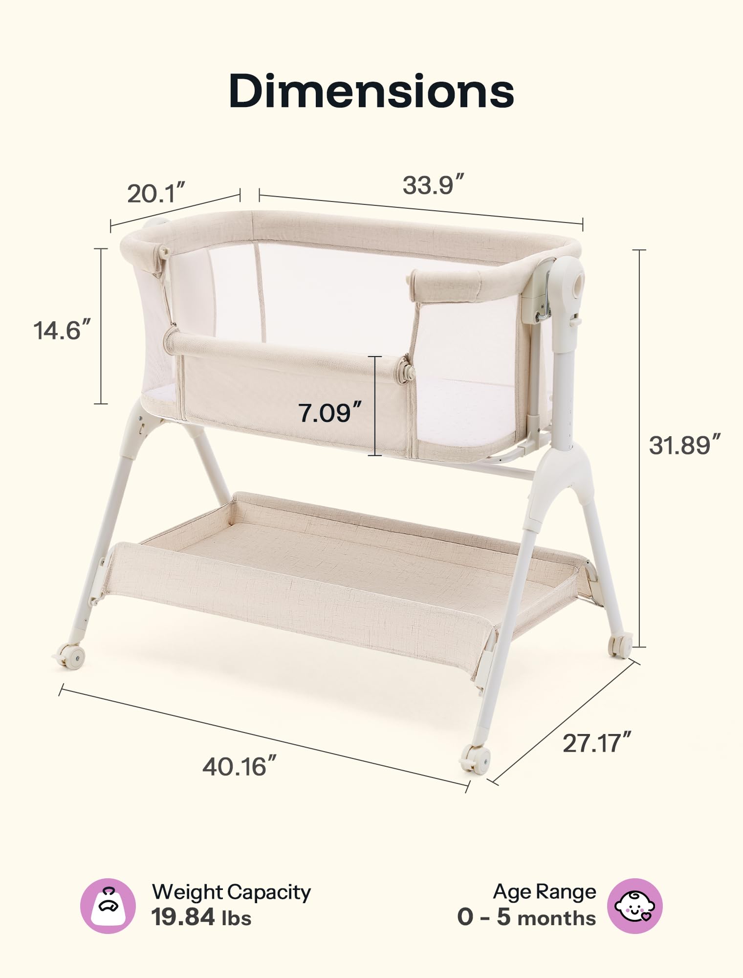 HARPPA bassinet storage basket keeps diapers and wipes within reach