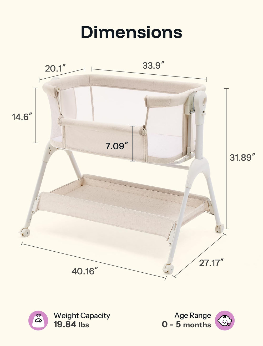 HARPPA bassinet storage basket keeps diapers and wipes within reach