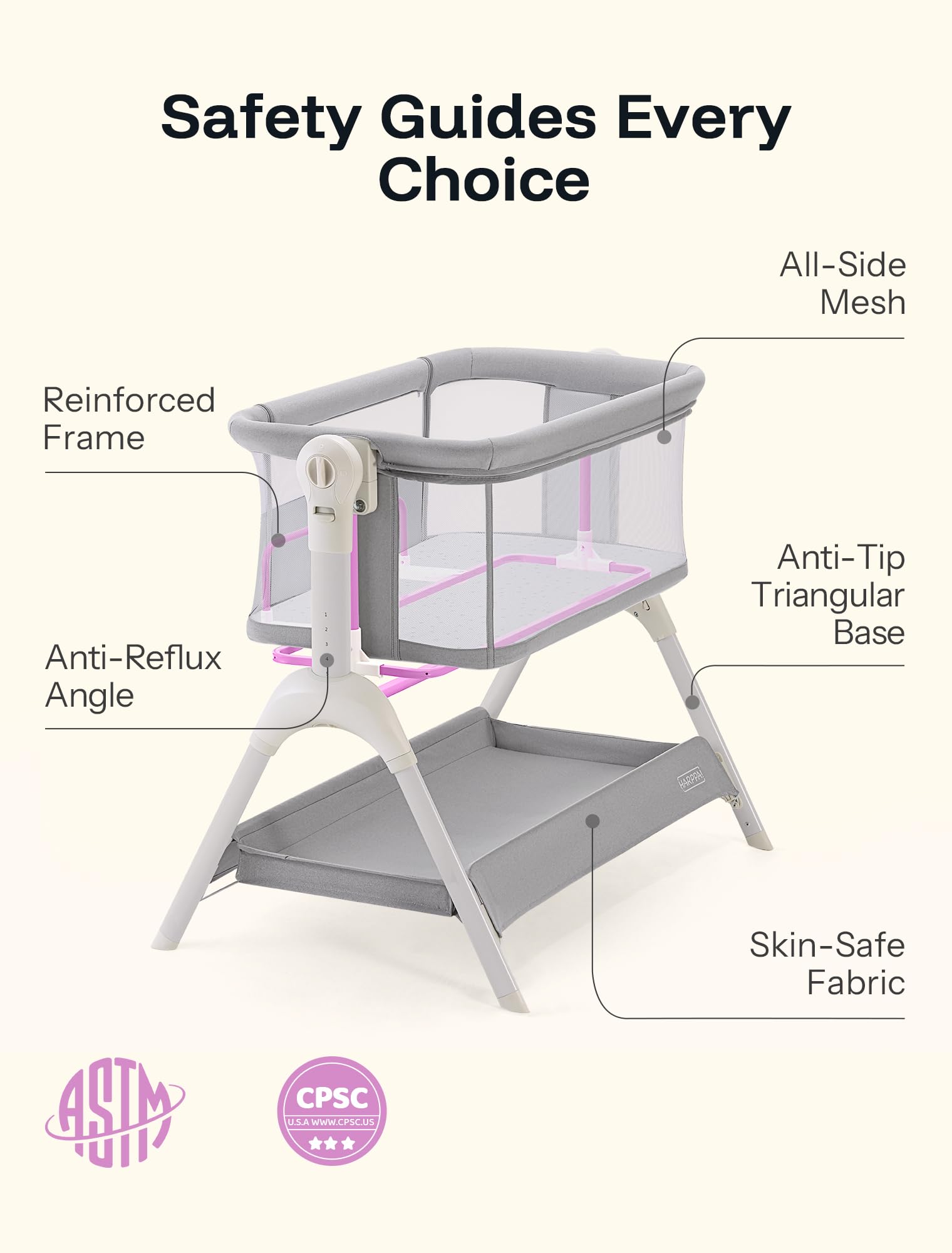 HARPPA cuddly bassinet is ASTM-certified for safety and quality.