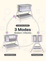 HARPPA Cuddly Bassinet offers five height settings for precise bedside alignment.