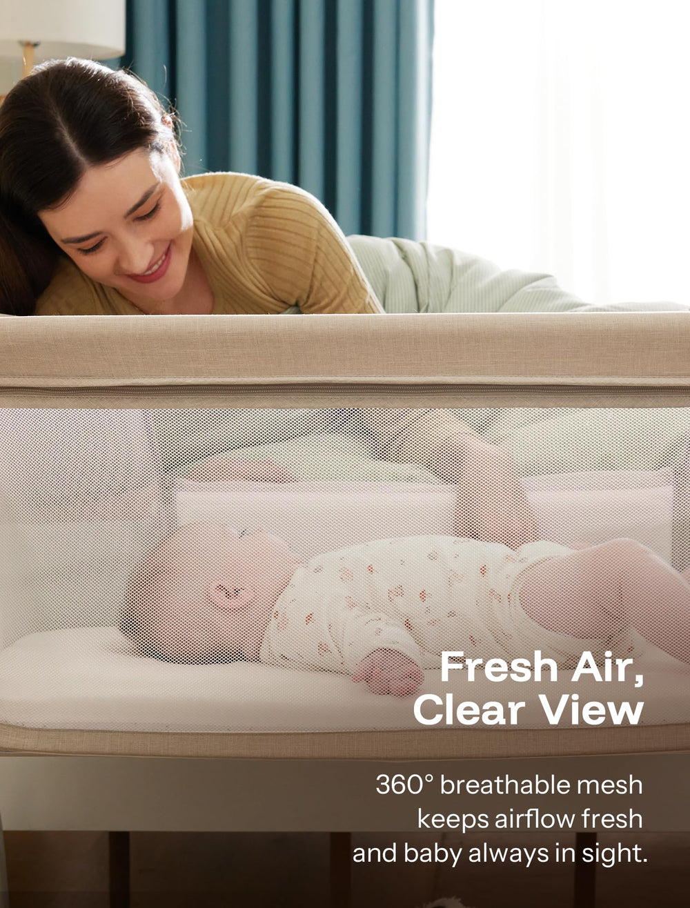 HARPPA Cuddly Bassinet six-height adjustments to match bed height