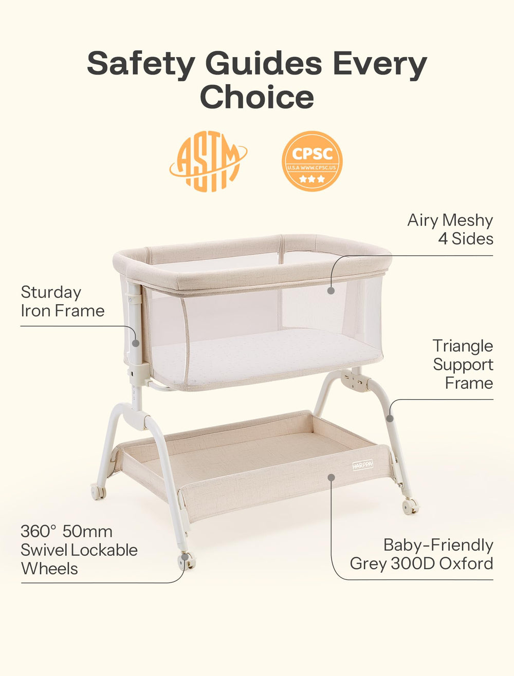 HARPPA Cuddly Bassinet sturdy N-shaped frame for stability