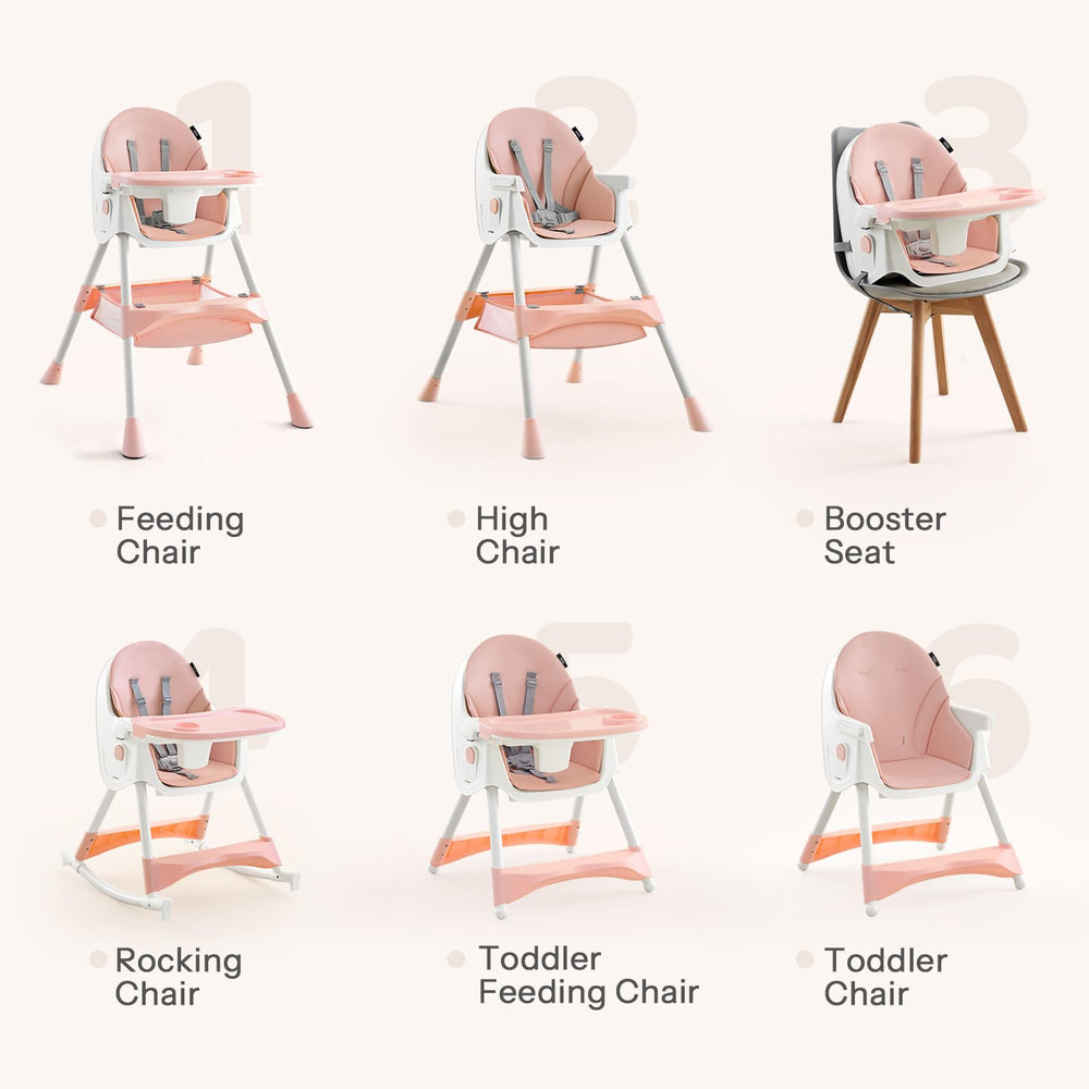 HARPPA foldable high chair stored upright for compact travel and storage