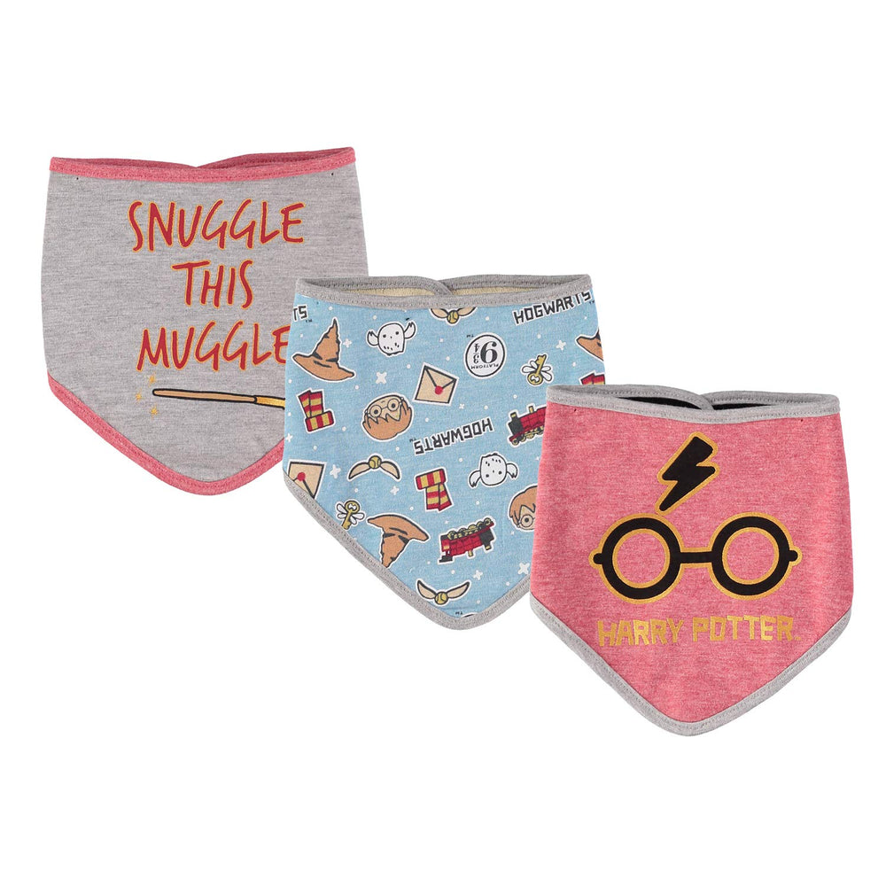 Harry Potter baby bandana bibs in red, blue and grey with soft cotton-poly knit