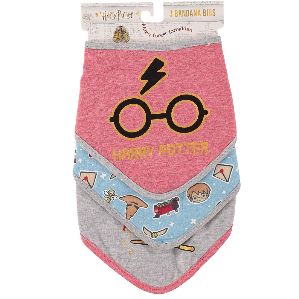 Harry Potter bandana bibs three-pack on display showing unisex design