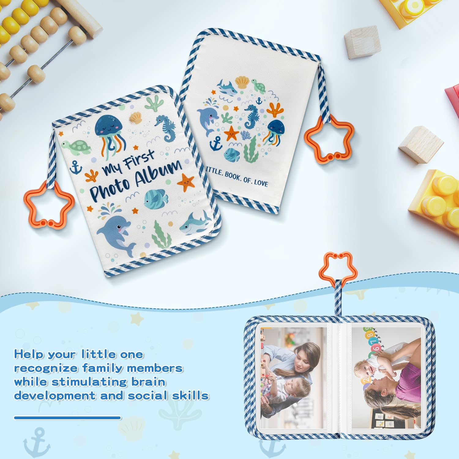HarvMax Baby's First Family Album durable non-toxic fabric with double-stitched edges