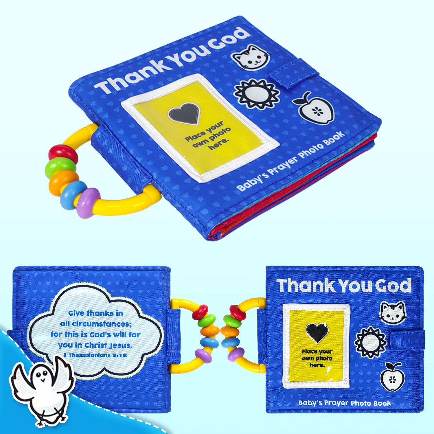 HarvMax Baby's Prayer Photo Book soft fabric cover enhances gentle handling.