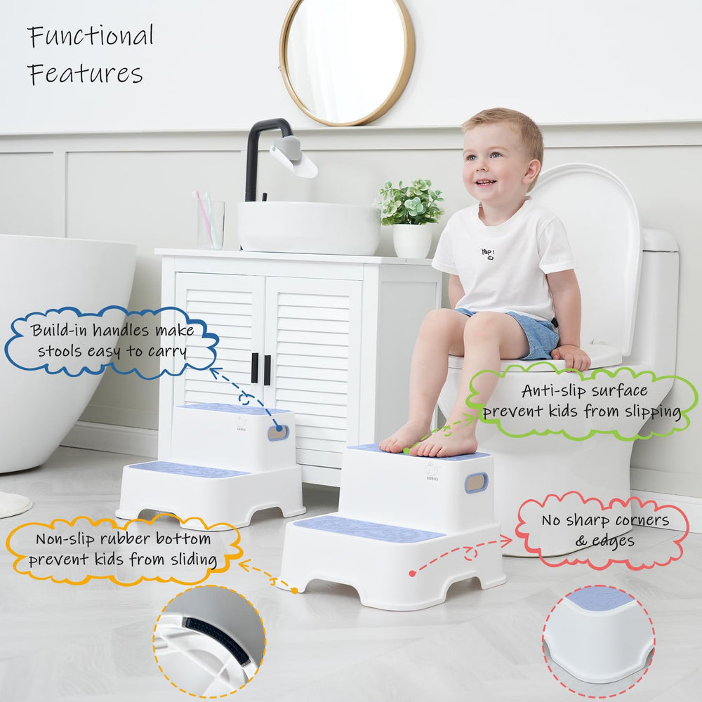 Harwaya blue toddler step stool assists potty training with stable height
