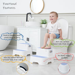 Harwaya blue toddler step stool assists potty training with stable height