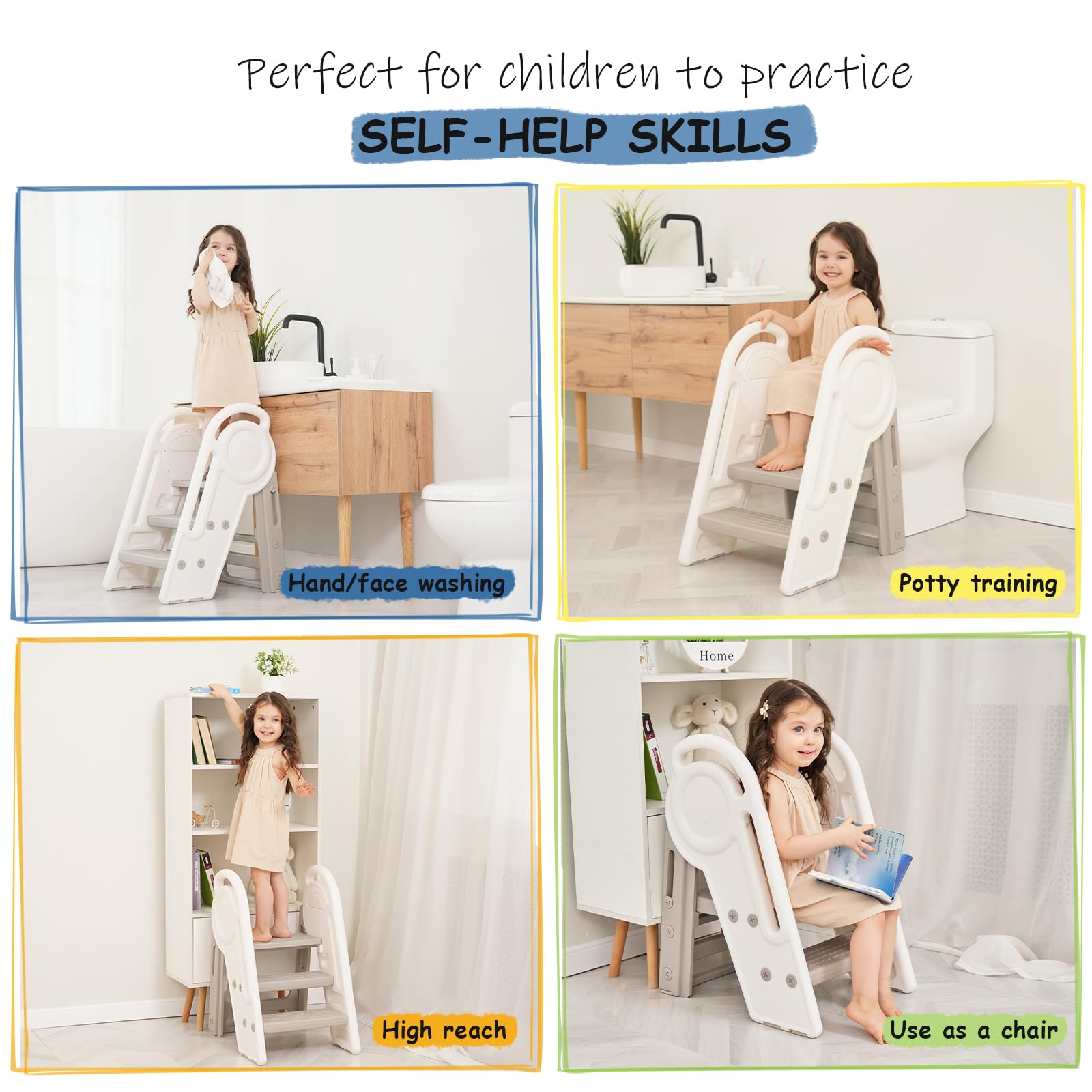 Harwaya folded step stool stored flat for compact closet.