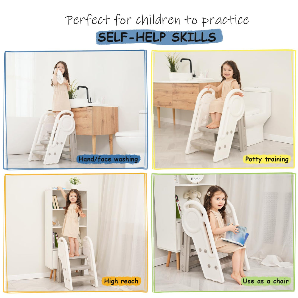 Harwaya folded step stool stored flat for compact closet.