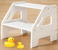 Harwaya white wood toddler step stool front view for safe access